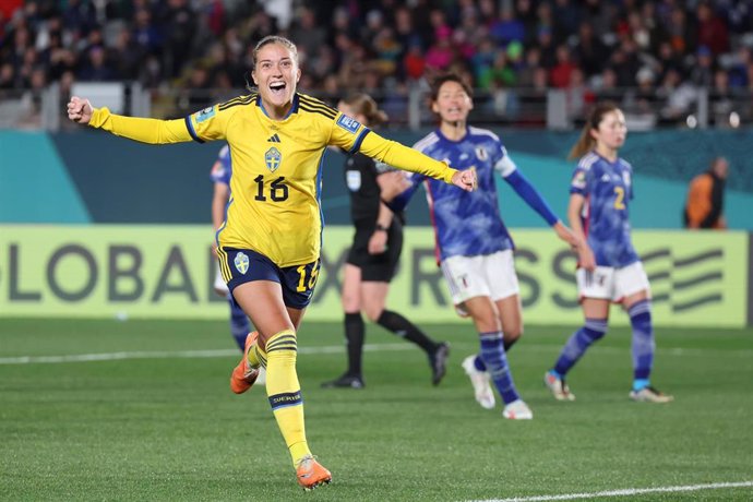 La sueca Filippa Angeldal celebrando un gol en los cuartos de final del Mundial femenino de fútbol ante Japón.