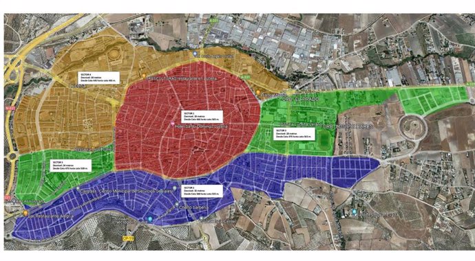 Mapa de sectores de Aguas de Lucena.