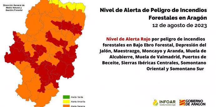 Zonas de Aragón que se encuentran en nivel de alerta rojo.