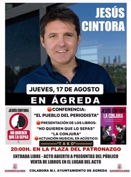 El periodista Jesús Cintora impartirá una conferencia y presentará sus libros este jueves en Ágreda (Soria)