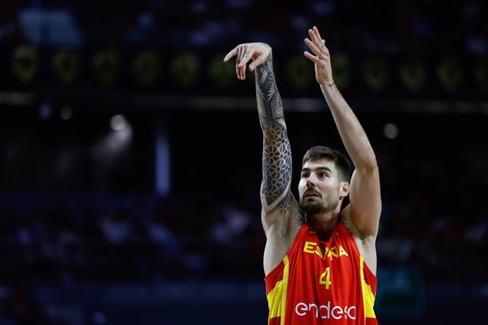 Juancho Hernangomez of Spain in action during the international basketball friendly match played between Spain and Venezuela at Wizink Center pavilion on August 04, 2023, in Madrid, Spain.