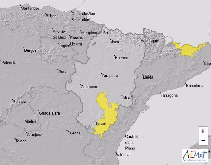 Aviso amarillo por tormentas en Gúdar y Maestrazgo, en la provincia de Teruel, para esta tarde.