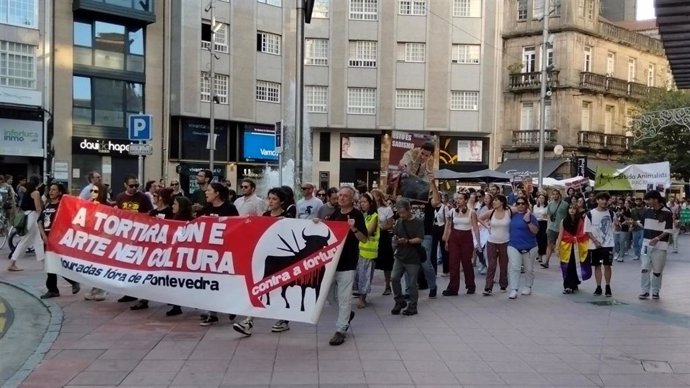 Manifestación de la plataforma 'Touradas Fóra de Pontevedra'.