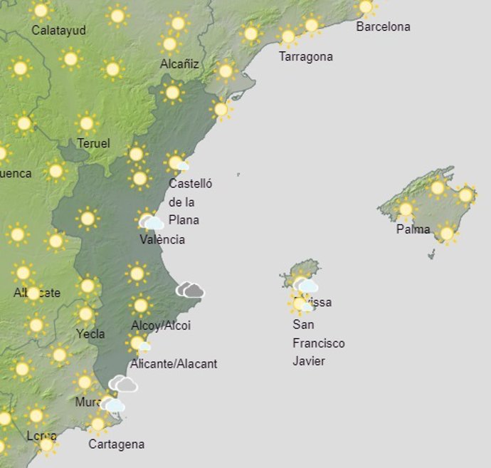 Predicción de Aemet para la Comunitat Valenciana del domingo, 13 de agosto de 2023