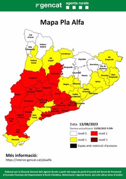 Mapa del pla Alfa a Catalunya per al diumenge 13 d'agost