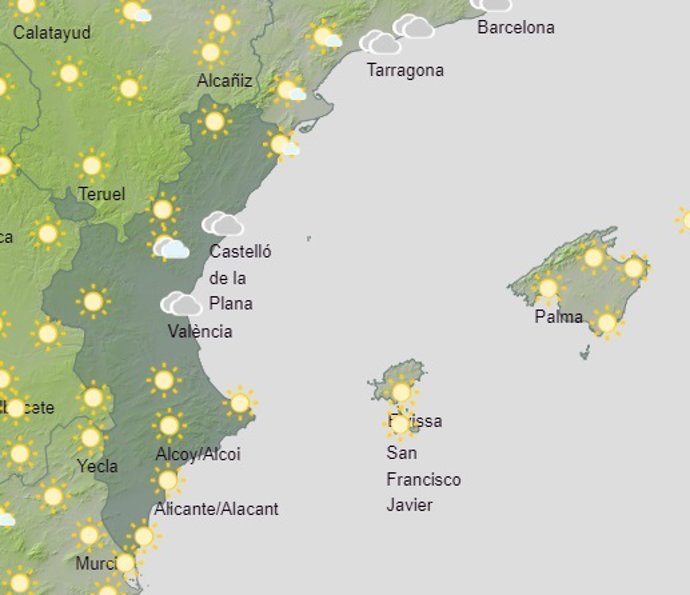 Predicción de Aemet para la Comunitat Valenciana del 14 de agosto de 2023