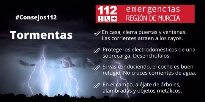 Consejos del Centro de Coordinación de emergencias de la Región de Murcia ante tormentas