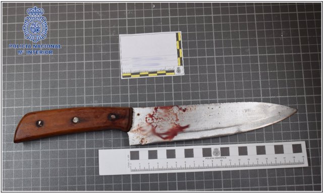 Cuchillo usado por el agresor para apuñalar a su compañero de piso.