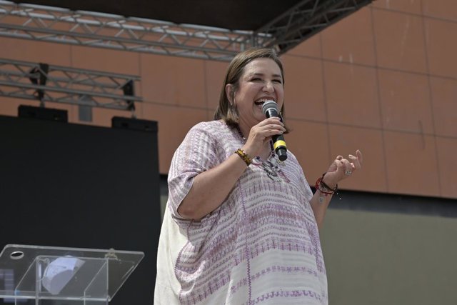 July 30, 2023, Tijuana, Baja California, Mexico: Senator Xochitl Galvez and Mexican presidential candidate for 2024 speaks during a campaign rally in Tijuana, Mexico, on Sunday, July 30, 2023. In a July poll by El Financiero, 22% of voters said they prefe
