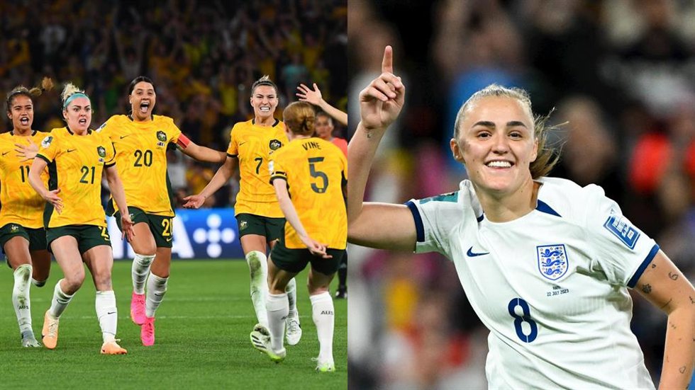 La seleción australiana celebra el pase a semifinales del Mundial 2023; Georgia Stanway, con Inglaterra.