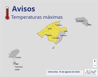 Aemet confirma el aviso amarillo por temperaturas máximas hasta el viernes en Baleares
