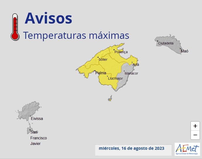 Aviso amarillo hasta el viernes en Mallorca por temperaturas máximas.