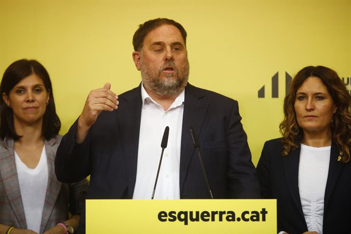 Archivo - Arxiu - El president d'ERC, Oriol Junqueras, en roda de premsa a Barcelona