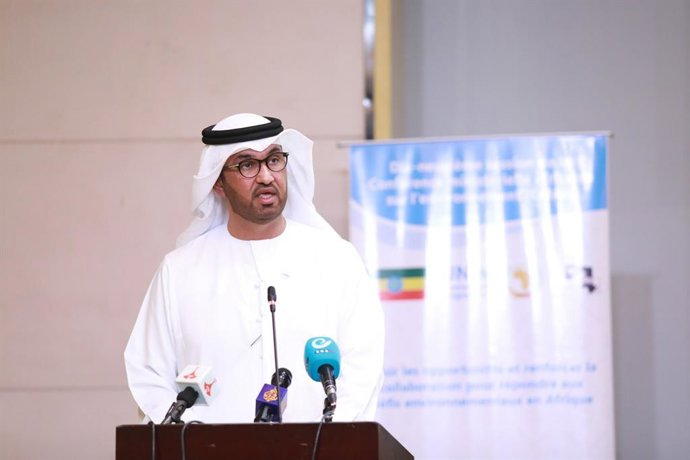 COP28 President-Designate Dr Sultan Al Jaber addressing the African Ministerial Conference on the Environment (AMCEN) in Addis Ababa. (PRNewsfoto/COP28)