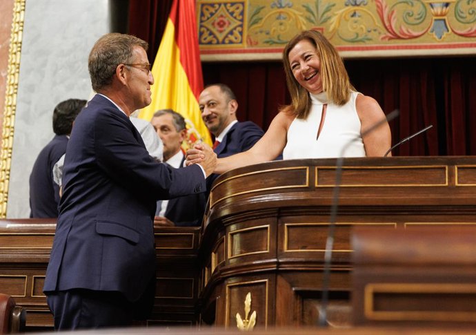 El presidente del PP, Alberto Núñez Feijóo, y la presidenta del Congreso, Francina Armengol.