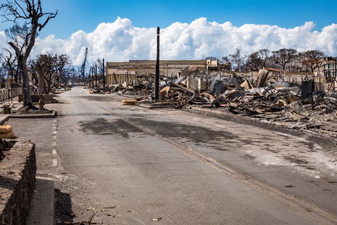 August 16, 2023, Maui, Hawaii, United States: Damaged buildings and structures of Lahaina Town destroyed in the Maui wildfires in Lahaina, Maui, Aug. 15, 2023. Members of Combined Joint Task Force-50 from the Hawaii Army and Air National Guard, U.S. Arm