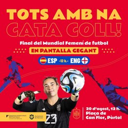 Cartel para ver la final del mundial de fútbol femenino en las pantallas gigantes instaladas por el Consell de Mallorca