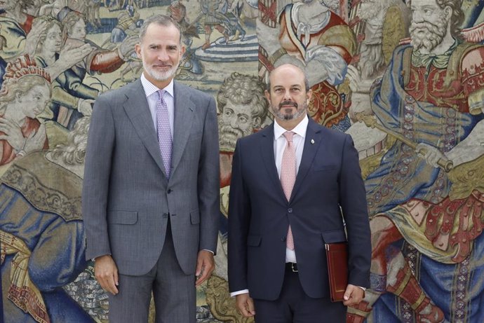 El Rey Felipe VI recibe en audiencia al presidente del Senado, Pedro Rollán.