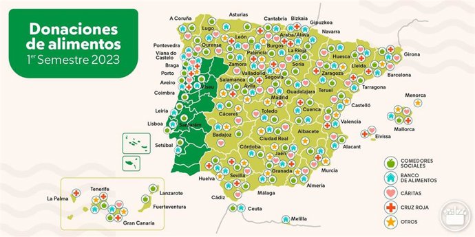 Mapa de donaciones de alimentos de Mercadona