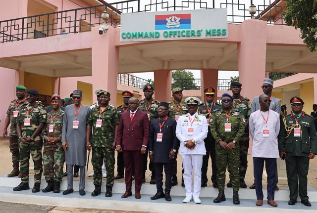 ACCRA, Aug. 18, 2023  -- Attendees of the extraordinary meeting of the ECOWAS Committee of Chiefs of Defence Staff pose for a group photo in Accra, capital of Ghana, Aug.17, 2023. The defense chiefs of the Economic Community of West African States (ECOWAS
