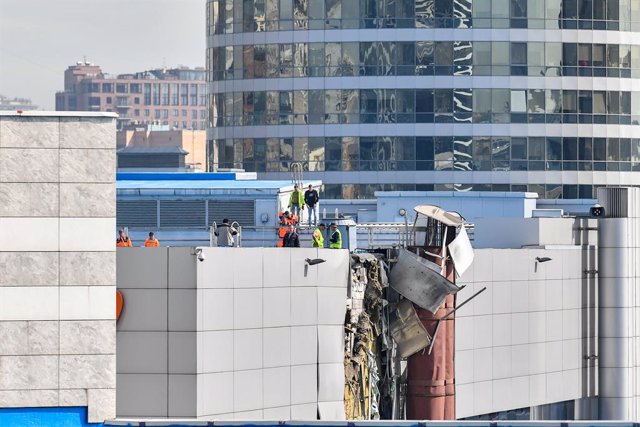 MOSCOW, Aug. 18, 2023  -- This photo taken on Aug. 18, 2023 shows a damaged building in Moscow, Russia. Russian air defense forces have shot down a drone that attempted to fly over Russia's capital early Friday, Moscow Mayor Sergei Sobyanin said on his so