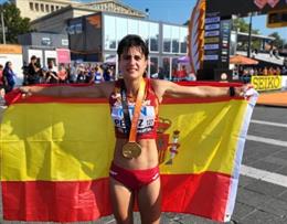 La atleta española María Pérez, campeona del mundo de 20 kilómetros marcha del Campeonato del Mundo de atletismo