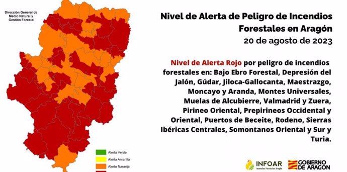 Nivel de Alerta Rojo por peligro de incendios forestales en zonas de las tres provincias aragonesas