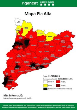 Catalunya activa el nivel 3 del Pla Alfa en 70 municipios este lunes a medianoche por "peligro de incendio"