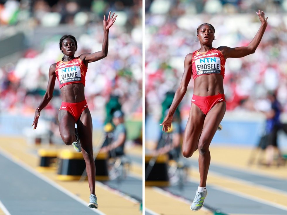 Las saltadoras Tessy Ebosele y Fátima Diame, en plena final del Mundial.