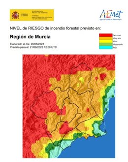 El riesgo de incendio forestal es muy alto en parte de la Región y extremo en el Noroeste