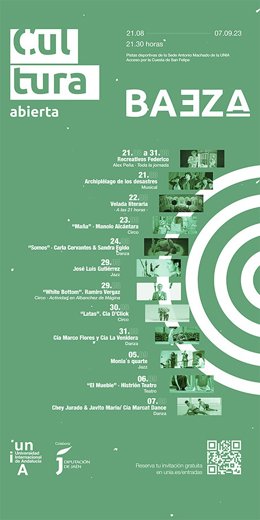 Cartel programación 'Cultura Abierta' de la UNIA en la sede Antonio Machado de Baeza.