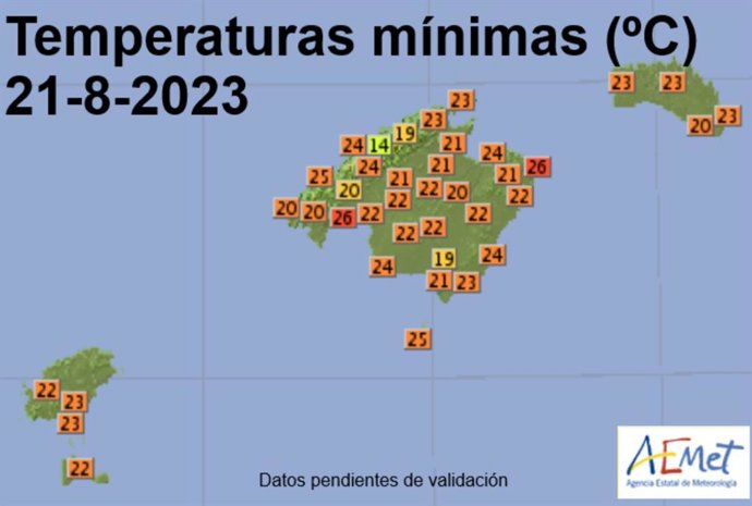 Temperaturas mínimas del 21 de agosto.