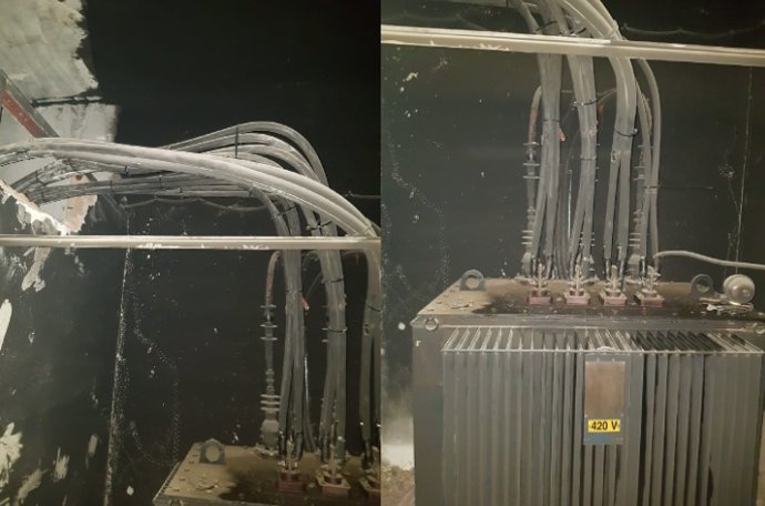 Archivo - Estado en el que ha quedado el transformador afectado.