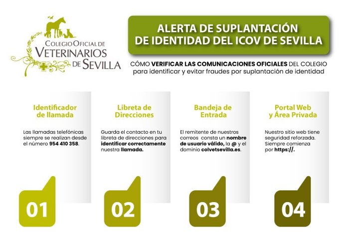 El Colegio Oficial de Veterinarios de Sevilla alerta de fraudes a centros veterinarios.