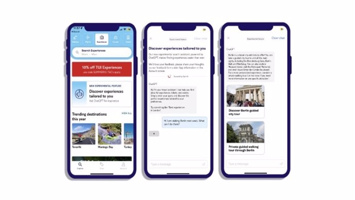 TUI incorpora ChatGPT a su aplicación móvil en el Reino Unido.