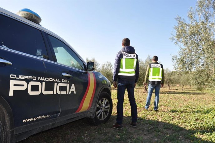 Archivo - Agentes de la Policía Nacional en una finca agrícola