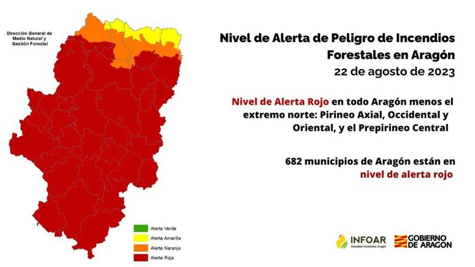Nivel de alerta rojo para el 22 de agosto en Aragón.