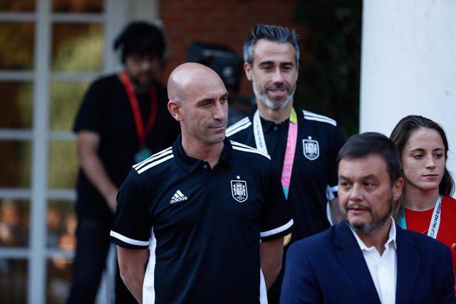 Luis Rubiales during the reception of Pedro Sanchez, First Minister of Spain, to the players and staff of Spain Women Team as World Champions after winning the FIFA Women's World Cup Australia & New Zealand 2023 at Palacio de la Moncloa on august 22, 2023