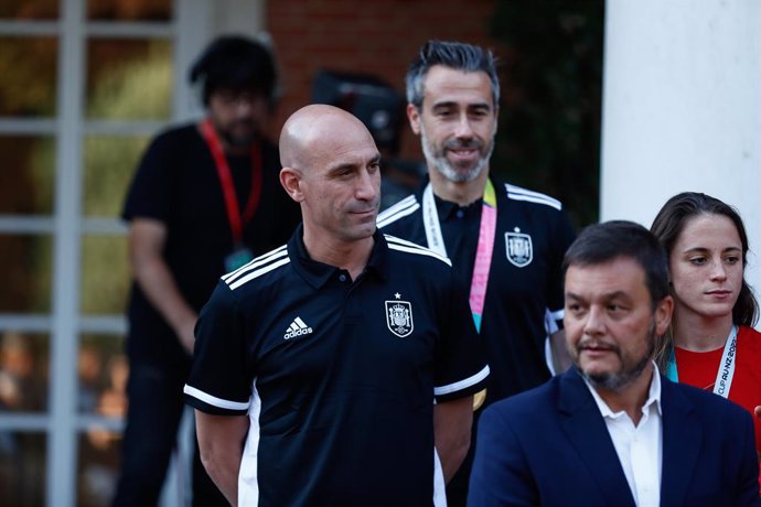 Luis Rubiales during the reception of Pedro Sanchez, First Minister of Spain, to the players and staff of Spain Women Team as World Champions after winning the FIFA Women's World Cup Australia & New Zealand 2023 at Palacio de la Moncloa on august 22, 20