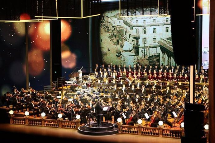 Photo taken on August 6, 2023 shows the opening ceremony of the 36th China Harbin Summer Music Festival at the Harbin Grand Theater. (Xinhua/Shi Feng)