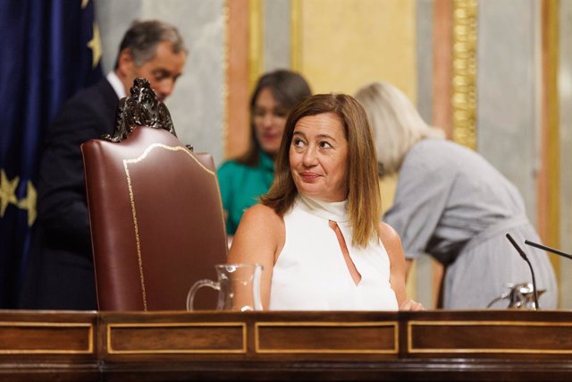 La presidenta del Congrés, Francina Armengol, durant la Sessió Constitutiva de la XV Legislatura al Congrés dels Diputats, a 17 d'agost de 2023, a Madrid (Espanya)