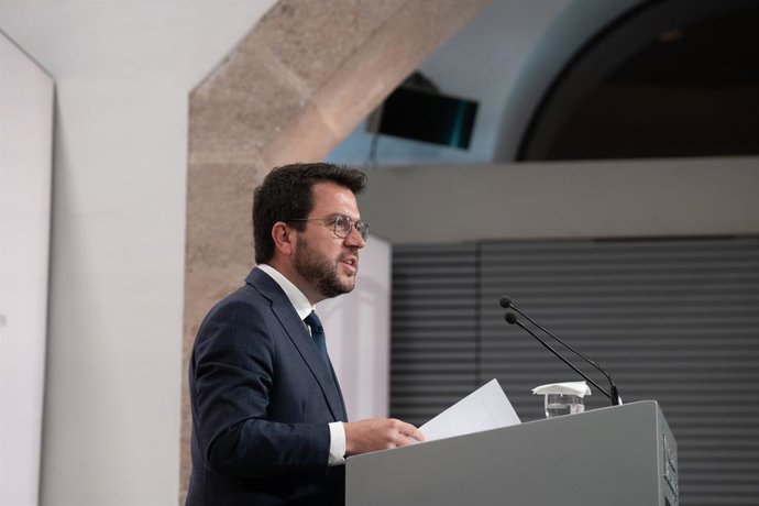 El president de la Generalitat, Pere Aragons, intervé durant una roda de premsa, posterior al Consell Executiu, a 1 d'agost de 2023, a Barcelona, Catalunya (Espanya). 