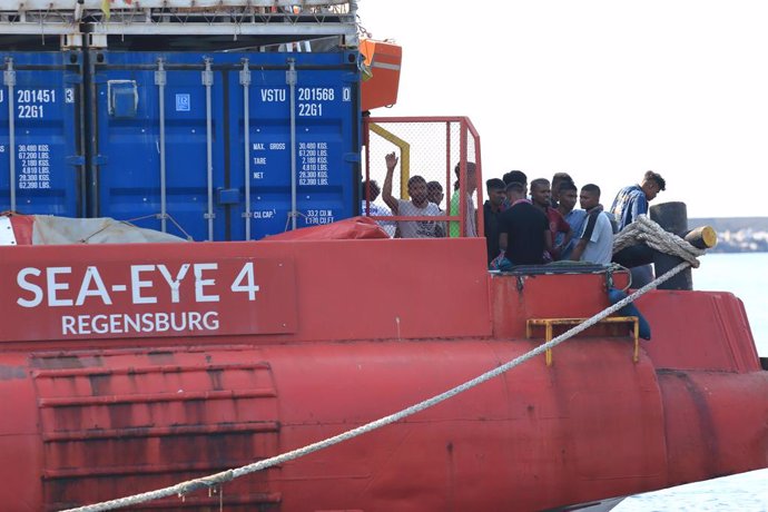 August 22, 2023, Salerno, Campania / Salerno, Italy: The ship ''Sea Eye 4'' docked at the Manfredi Pier of the port of Salerno with 114 migrants on board recovered at the sea during various rescue operations. After the health checks of the customs polic