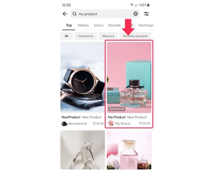 Anuncios en los resultados de las búsquedas de Tiktok