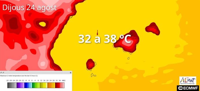 Mapa de temperaturas de la Aemet.
