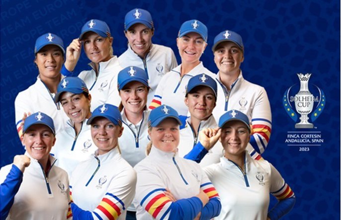 Las doce integrantes del equipo europeo que se enfrentará a Estados Unidos en la Solheim Cup 2023 de gol femenino, trofeo que tendrá lugar en la Finca Cortesín, en el municipio de Casares.