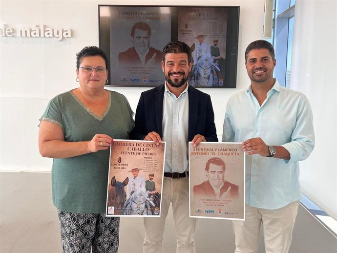 Presentación de los eventos más importantes de las fiestas patronales de Fuente de Piedra: un nuevo festival de flamenco que se celebrará el 2 de septiembre, y las tradicoinales Carreras de Cintas de Caballos, el día 8 del mismo mes.