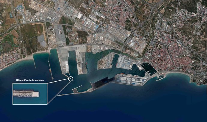 Ubicació de la cmera de seguretat que installar el Port de Tarragona en el moll de Cantbria, prop de la bocana