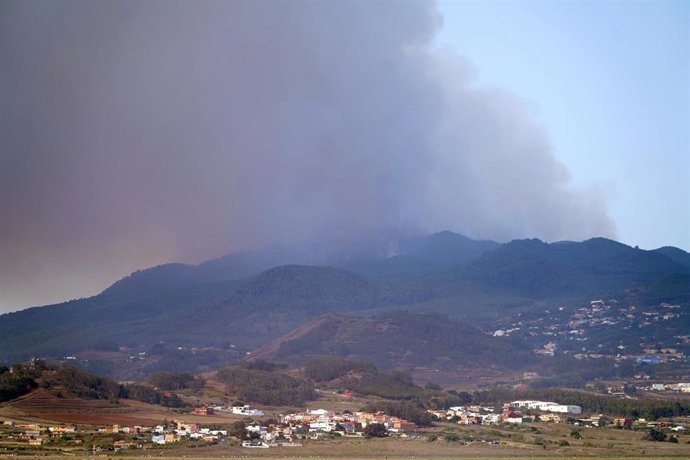 Columna de humo provocada por el incendio forestal en Tenerife