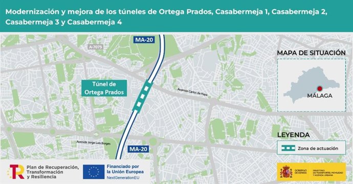 El Gobierno adjudica por 4,5 millones de euros las obras de modernización de cinco túneles en Málaga
